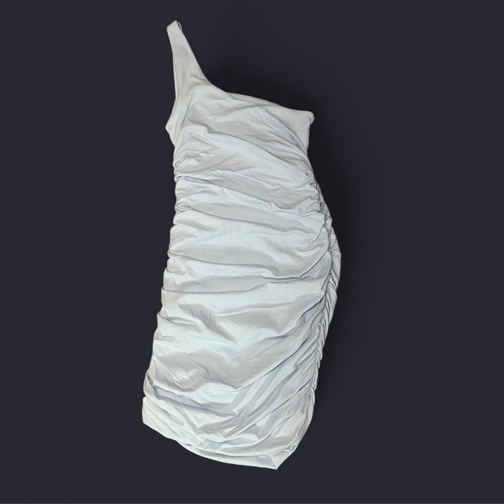 Babaton One-Shoulder Ruched Mini Dress in Light Blue - Picture 2 of 6